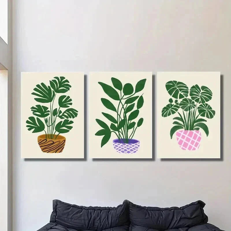 3pcs Monstera Deliciosa in a Flower Pot Wall Art Set Canvas Framed 40x60cm - High Quality Print 100% Australian Made Wall Canvas Ready to Hang