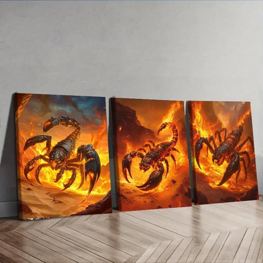 3pcs Red Scorpion Design Danger Flame Perfect Wall Art Set Canvas Framed 40x60cm - High Quality Print 100% Australian Made Wall Canvas Ready to Hang