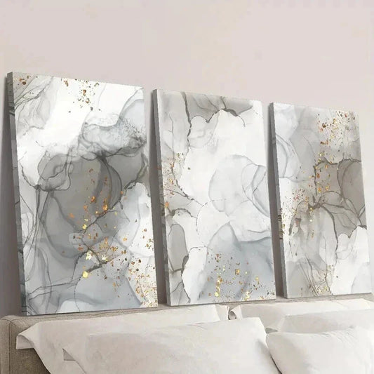 3pcs Gray and Golden Marble Texture Wall Art Set Canvas Framed 40x60cm - High Quality Print 100% Australian Made Wall Canvas Ready to Hang