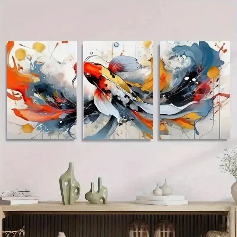 3pcs Colorful Watercolor Vibrant Nature Japanese Metal Print Ready to Hang Art