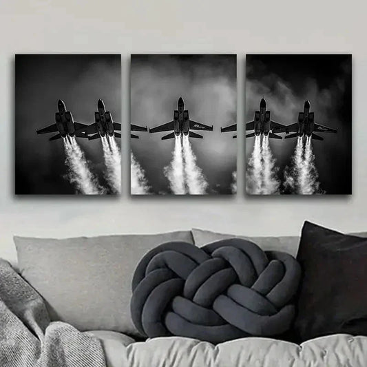 3pcs The jet plane is in the sky Metal Print Ready to Hang Art