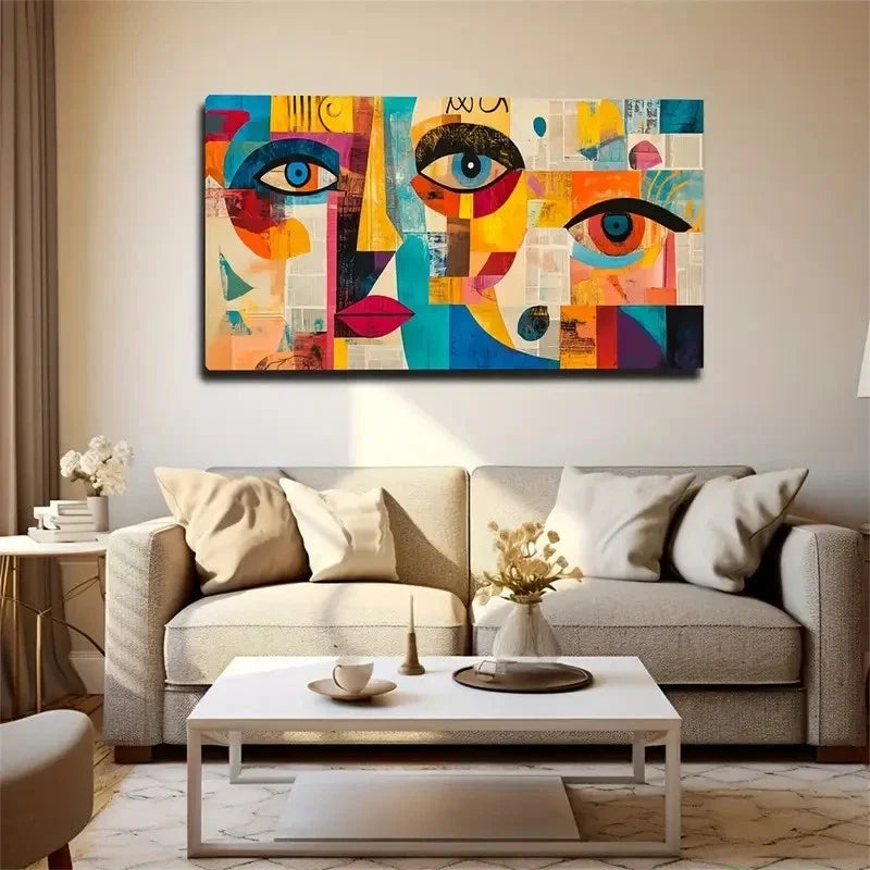 Vibrant Abstract Face Wall Art Canvas Office Home Room Framed 120x60cm