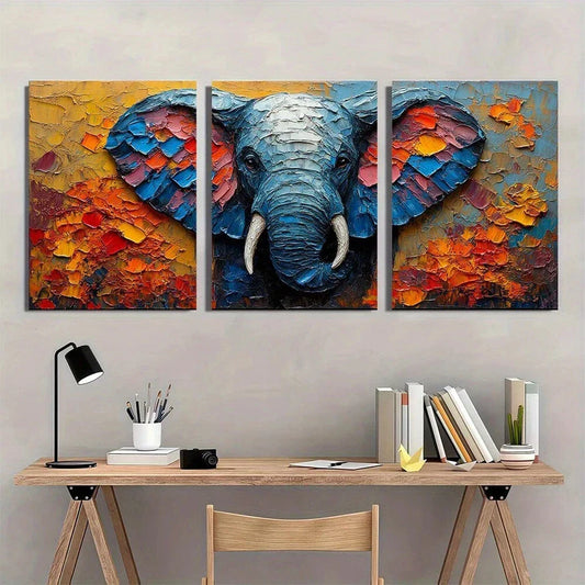 3pcs Elephant Modern Colourful Painting Metal Print Ready to Hang Art