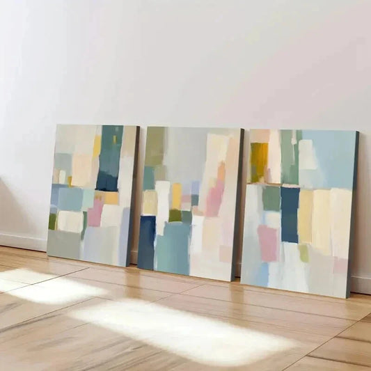 3pcs Geometric Design Decor Brush Strokes Wall Art Set Canvas Framed 40x60cm - High Quality Print 100% Australian Made Wall Canvas Ready to Hang