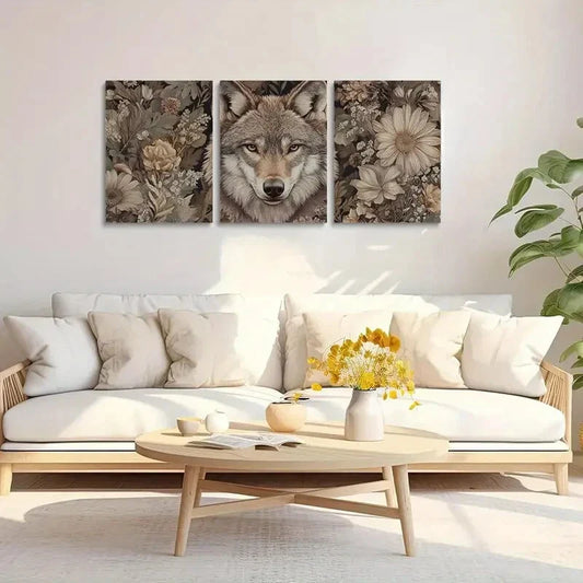 3pcs Detailed Foliage and Floral Patterns Metal Print Ready to Hang Art