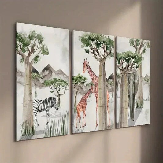 3pcs African Animals Jungle Theme Wall Art Set Canvas Framed 40x60cm - High Quality Print 100% Australian Made Wall Canvas Ready to Hang