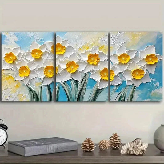 3pcs Luxurious Daffodils Colorful Nature Perfect Wall Art Set Canvas Framed 40x60cm - High Quality Print 100% Australian Made Wall Canvas Ready to Hang