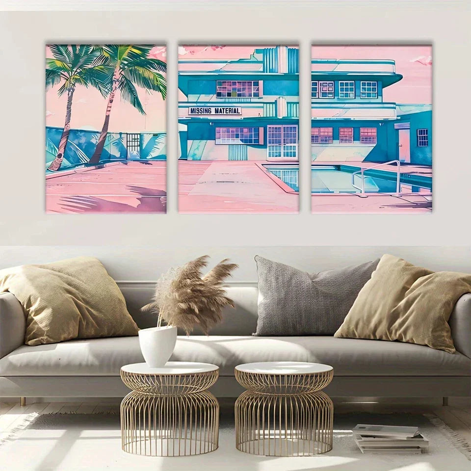 3pcs Miami Art Deco Style Model Metal Print Ready to Hang Art