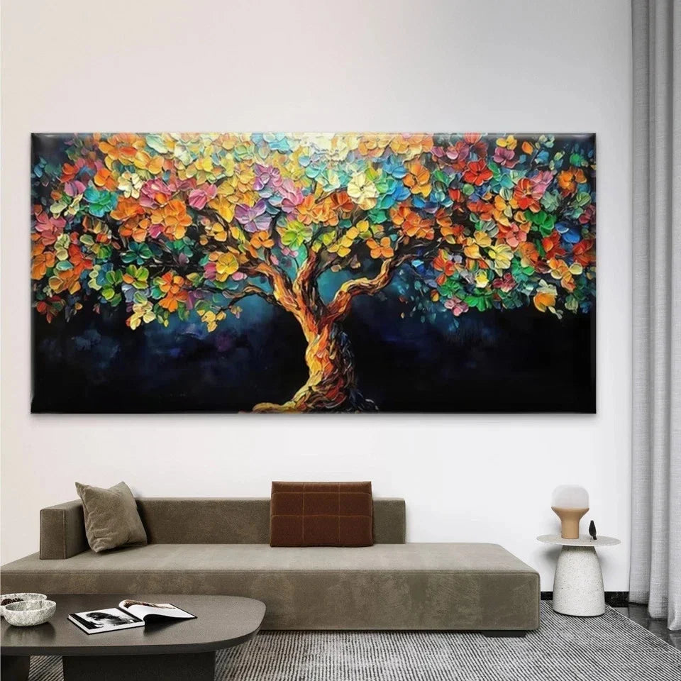 Fall Foliage Abstract Tree Wall Art Canvas Office Home Room Framed 80x45cm