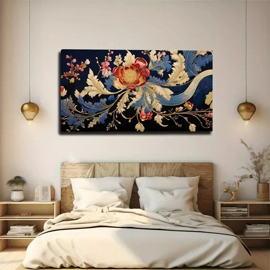 Majestic Petals Golden White Wall Art Canvas Office Home Room Framed 120x60cm