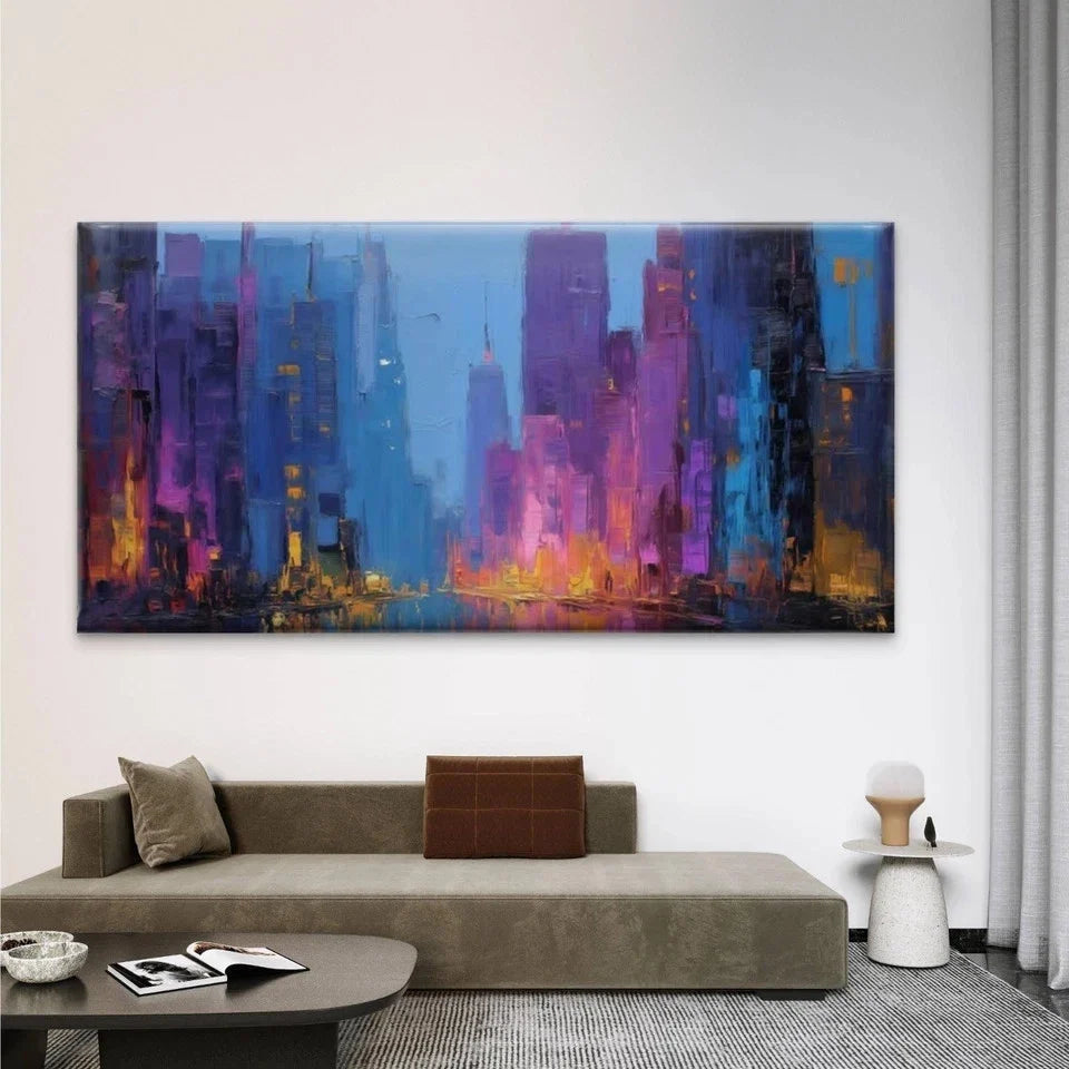 Abstract City Skyline Wall Art Canvas Office Home Room Framed 80x45cm