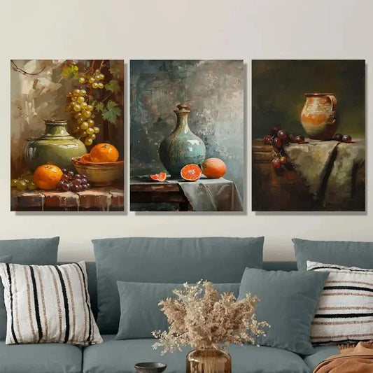 3pcs Vibrant Fruit Still Life Triptych Metal Print Ready to Hang Art