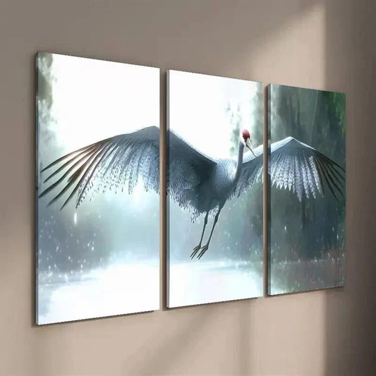 3pcs Crane Close-up Flying Bird Portrait Wall Art Set Canvas Framed 40x60cm - High Quality Print 100% Australian Made Wall Canvas Ready to Hang