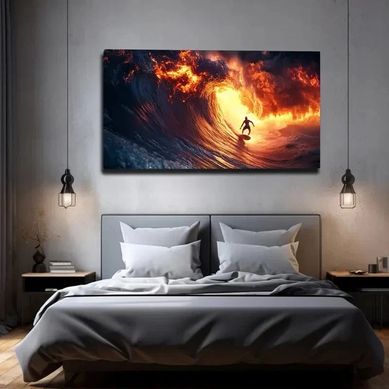 Adventurous Surfer Riding Wall Art canvas office home room framed 120x60cm