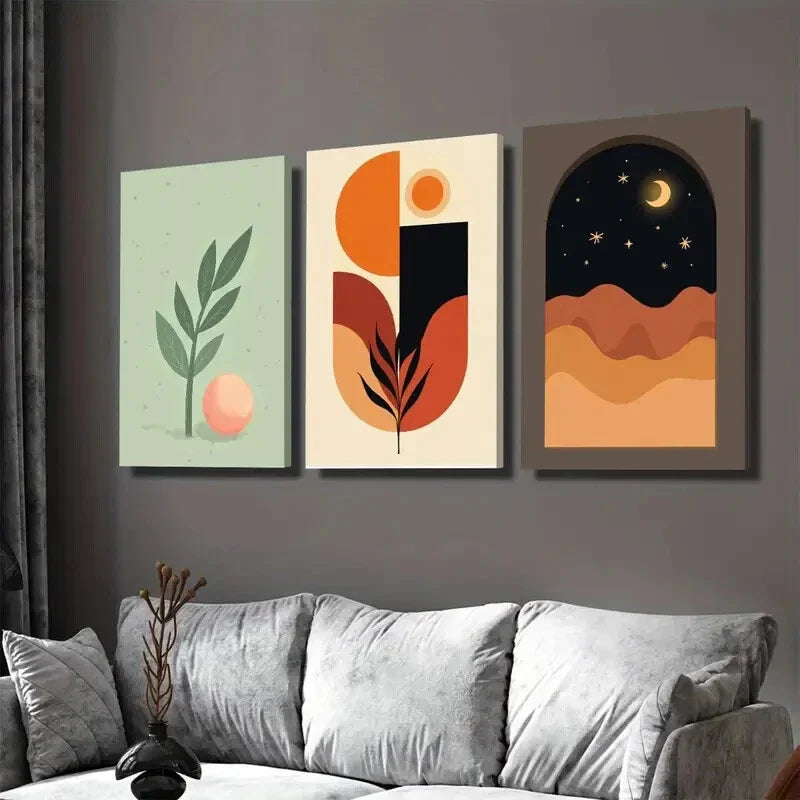 3pcs Modern Abstract Boho Style Nature Colorful Wall Art Set Canvas Framed 40x60cm - High Quality Print 100% Australian Made Wall Canvas Ready to Hang