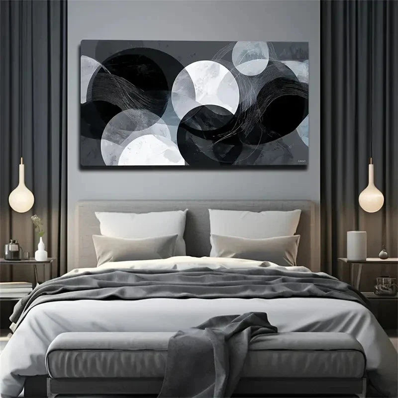 Modern Abstract Black And White Wall Art Canvas Office Home Room Framed 120x60cm