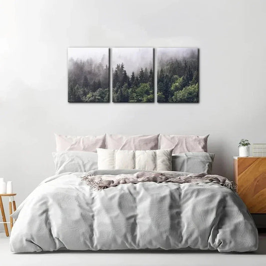 3pcs Fog Over Pine Tree Forest Nature Metal Print Ready to Hang Art