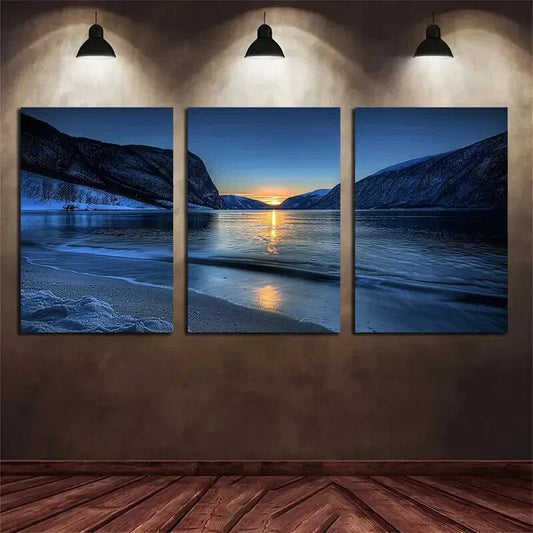 3pcs Sunset on Beautiful Fjord Metal Print Ready to Hang Art