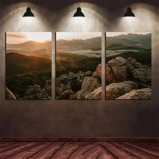 3pcs Mountain Forest Nature Sunrise Metal Print Ready to Hang Art