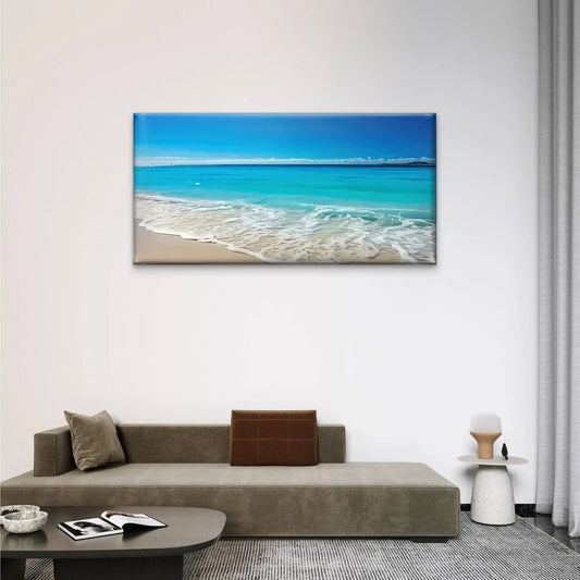 Beach Scene Blue Sky Sand Wall Art Canvas Office Home Room Framed 80x45cm