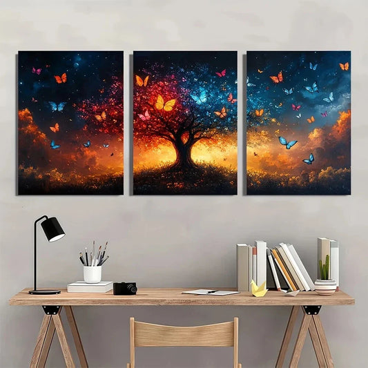 3pcs Vibrant Butterfly Tree Colorful Nature Metal Print Ready to Hang Art