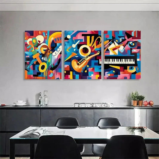 3pcs Abstract Music Instrument Colorful Perfect Wall Art Set Canvas Framed 40x60cm - High Quality Print 100% Australian Made Wall Canvas Ready to Hang