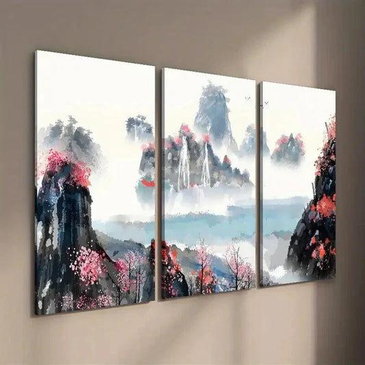 3pcs Japanese Mountains Landscape Wall Art Set Canvas Framed 40x60cm - High Quality Print 100% Australian Made Wall Canvas Ready to Hang