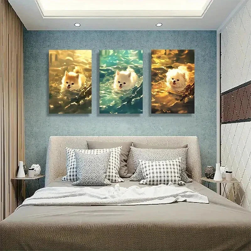 3pcs Vibrant and Playful Dog Portraits Perfect Wall Art Set Canvas Framed 40x60cm - High Quality Print 100% Australian Made Wall Canvas Ready to Hang