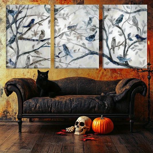 3pcs Serene Branch Bird Illustrations Metal Print Ready to Hang Art