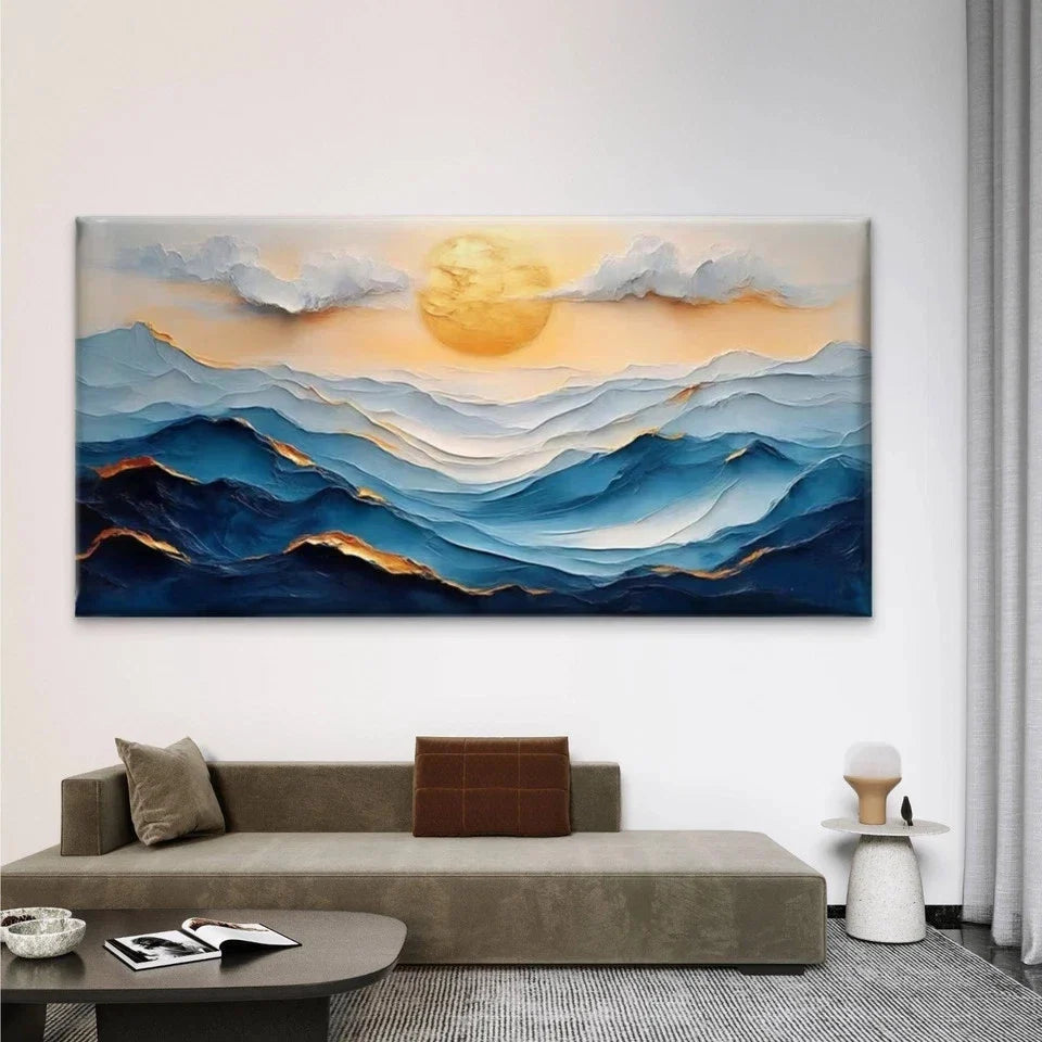 Abstract Ocean Sunrise Wall Art Canvas Office Home Room Framed 80x45cm