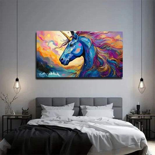 Vibrant Bohemian Unicorn Wall Art Canvas Office Home Room Framed 80x45cm