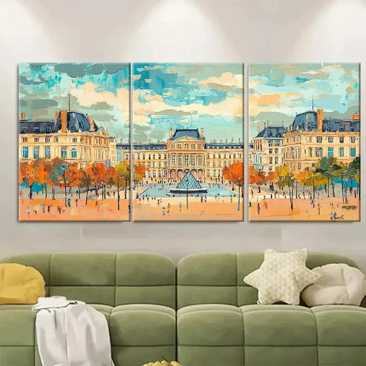 3pcs Featuring Iconic Louvre Museum Metal Print Ready to Hang Art