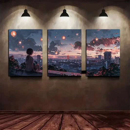 3pcs Cityscape Modern Urban Skyline Metal Print Ready to Hang Art