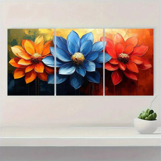 3pcs Rainbow Flower Cluster Modern Abstract Metal Print Ready to Hang Art