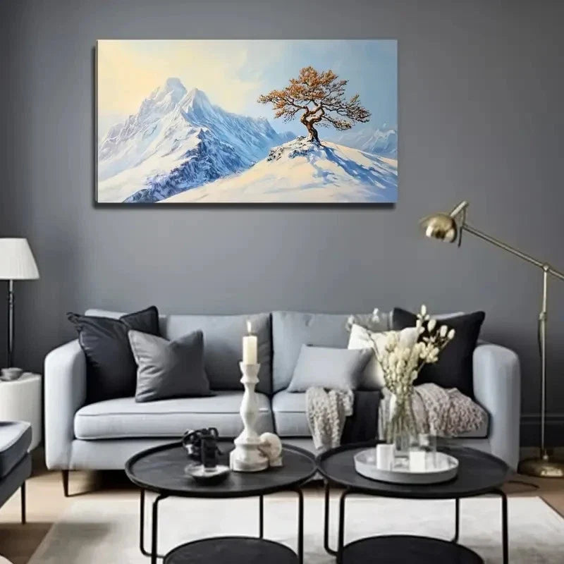 Snowy Mountain Tree Wall Art Canvas Office Home Room Framed 120x60cm