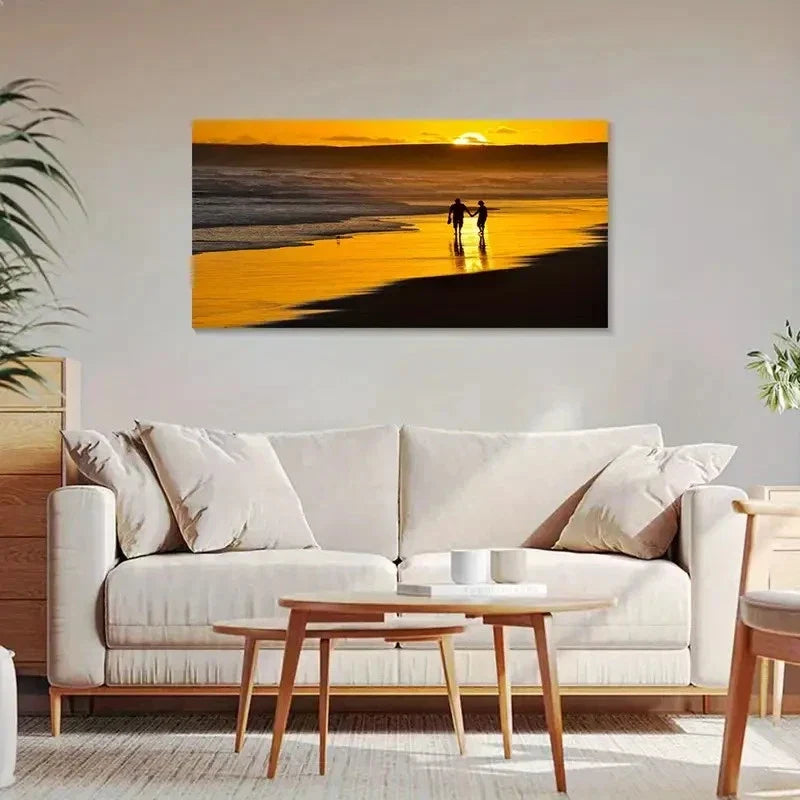 Romantic Sunset Beach Aesthetic Wall Art Canvas Office Home Room Framed 120x60cm