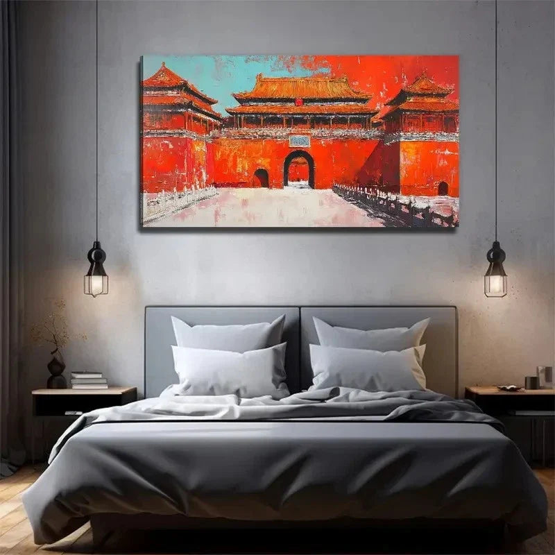 Oriental Architecture Wall Art Canvas Office Home Room Framed 80x45cm