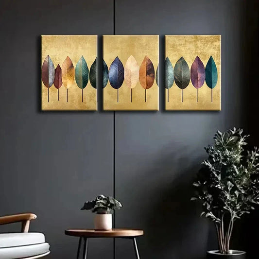 3pcs Metal Leaf Different Colorful Perfect Wall Art Set Canvas Framed 40x60cm - High Quality Print 100% Australian Made Wall Canvas Ready to Hang