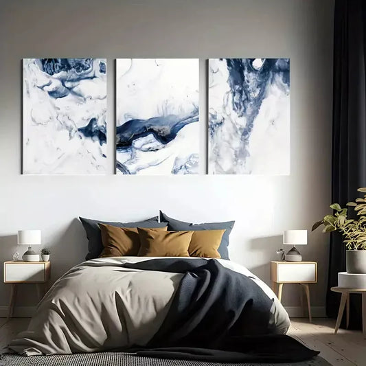3pcs Wavy Blue Abstract Ocean Waves Canvas Framed 40x60cm - High Quality Print 100% Australian Made Wall Canvas Ready to Hang