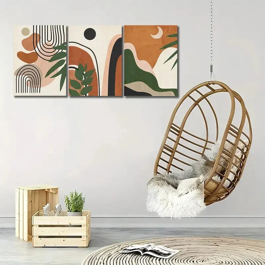 3pcs Abstract Geometric & Botanical Wall Art Set Canvas Framed 40x60cm - High Quality Print 100% Australian Made Wall Canvas Ready to Hang