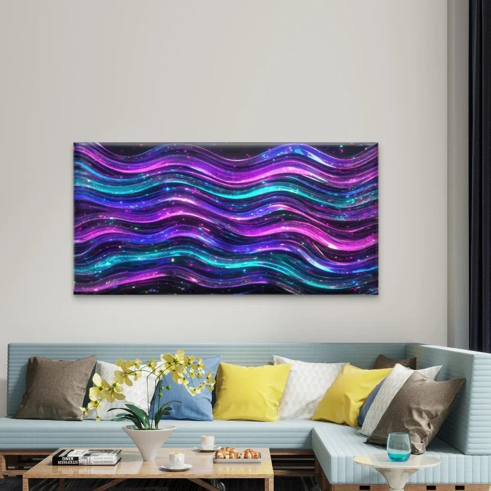 Glossy Gradient Wave Texture Wall Art Canvas Office Home Room Framed 80x45cm