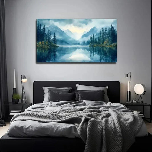 Landscape Painting Trees Wall Art Canvas Office Home Room Framed 80x45cm