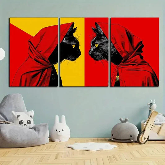 3pcs Charming Black Cat Trio Metal Print Ready to Hang Art