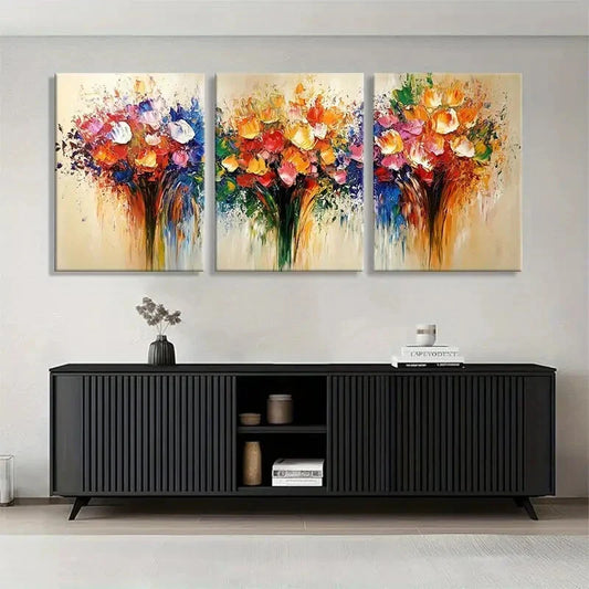 3pcs Vibrant Flower Bouquet Modern Perfect Wall Art Set Canvas Framed 40x60cm - High Quality Print 100% Australian Made Wall Canvas Ready to Hang