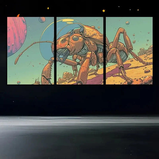 3pcs Big Alien Ant Brown Balls Metal Print Ready to Hang Art