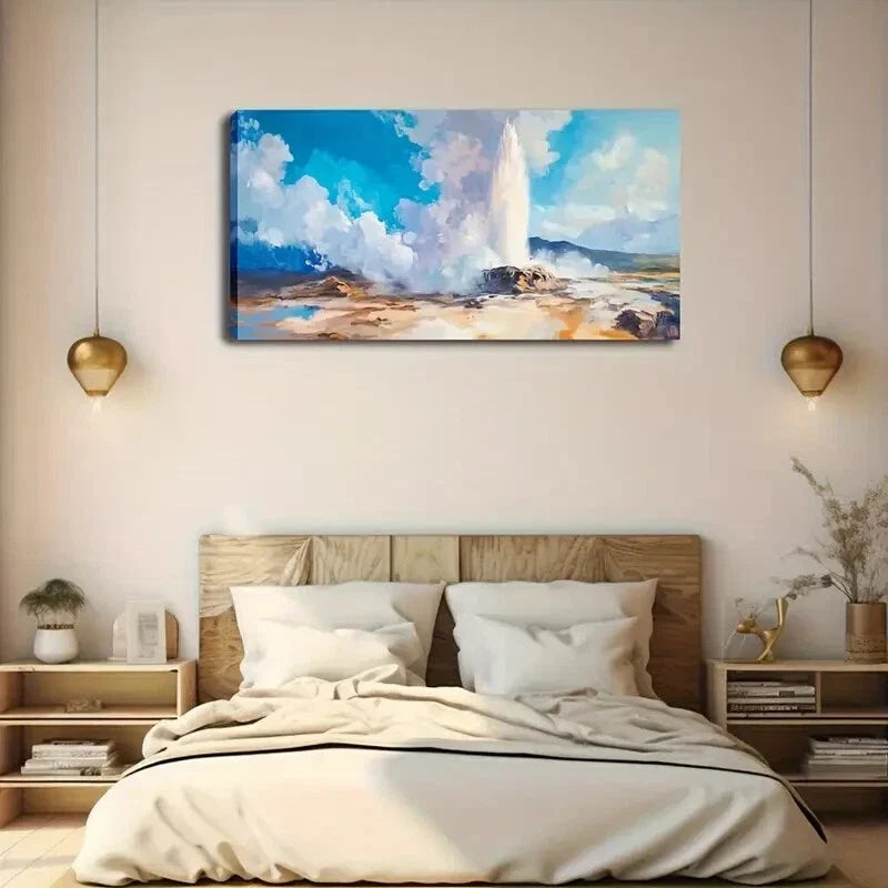 Vibrant Volcano Eruption Lands Wall Art Canvas Office Home Room Framed 120x60cm