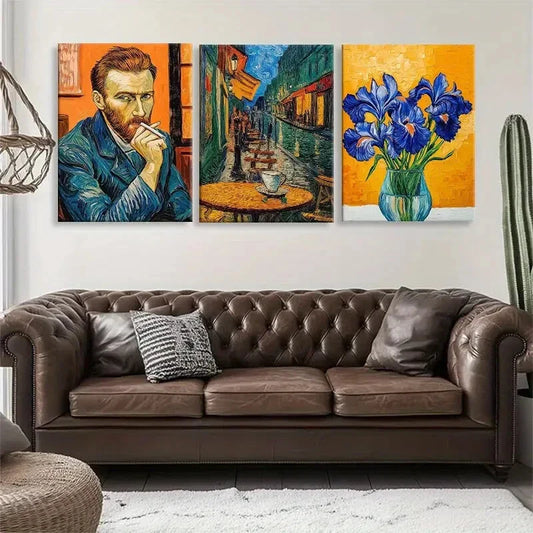 3pcs Street Scene Portrait Iris Flower Perfect Wall Art Set Canvas Framed 40x60cm - High Quality Print 100% Australian Made Wall Canvas Ready to Hang
