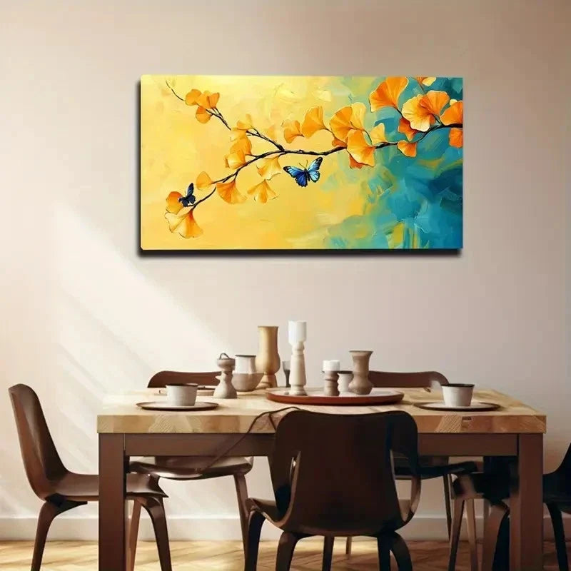 Vibrant Ginkgo Leaves Wall Art canvas office home room framed 120x60cm
