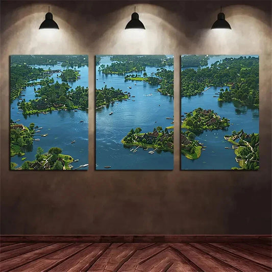 3pcs Bird's-Eye View Nature Ocean Metal Print Ready to Hang Art