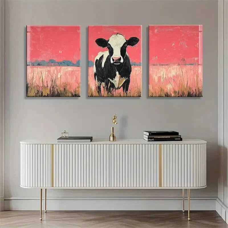 3pcs Abstract Black and White Cow Perfect Wall Art Set Canvas Framed 40x60cm - High Quality Print 100% Australian Made Wall Canvas Ready to Hang